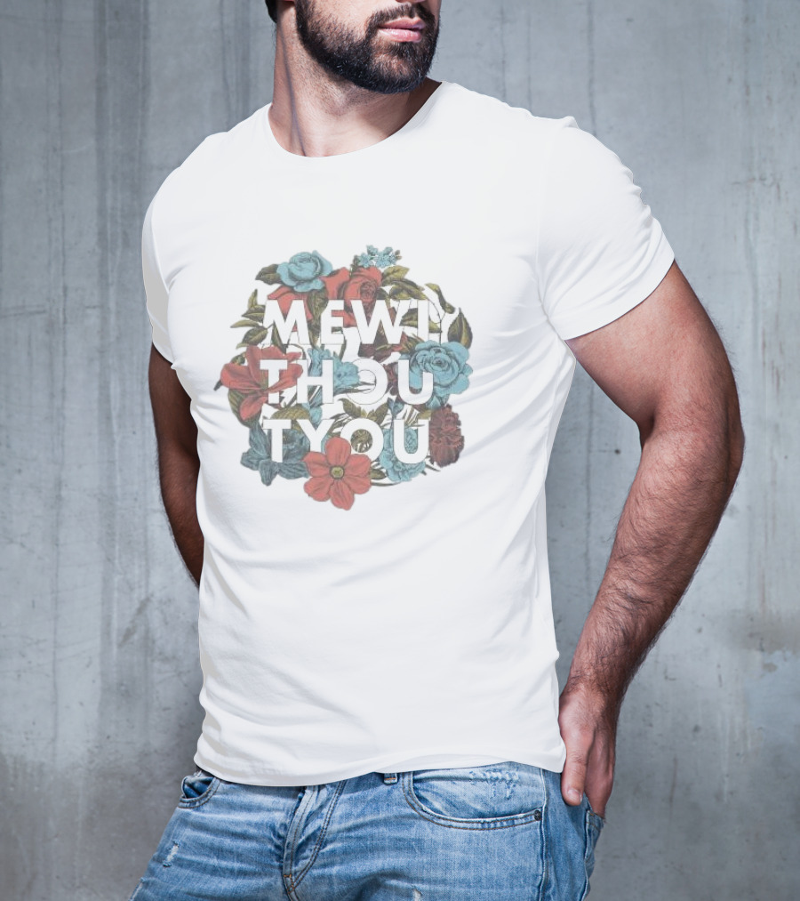 Mewi Thou Tyou White Flowers Roses Blue Red T-Shirt