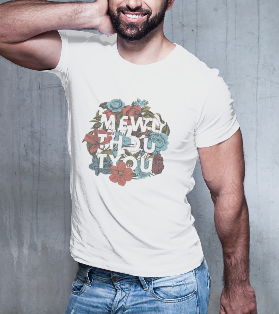 Mewi Thou Tyou White Flowers Roses Blue Red T-Shirt