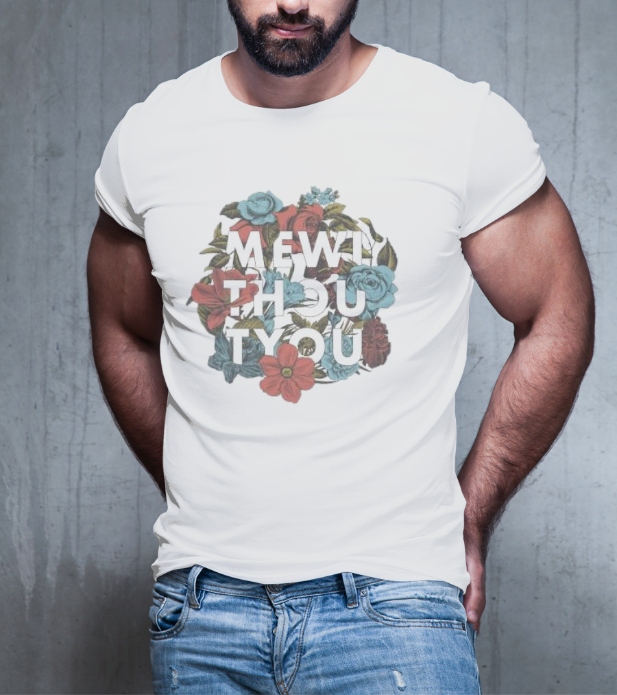 Mewi Thou Tyou White Flowers Roses Blue Red T-Shirt