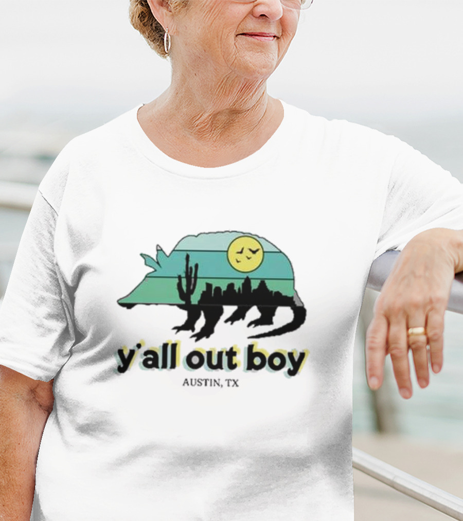 Fall Out Boy Y’All Out Boy Austin TX Skyline Cactus Desert Sun Icon T-Shirt