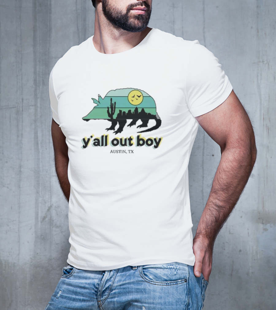 Fall Out Boy Y’All Out Boy Austin TX Skyline Cactus Desert Sun Icon T-Shirt