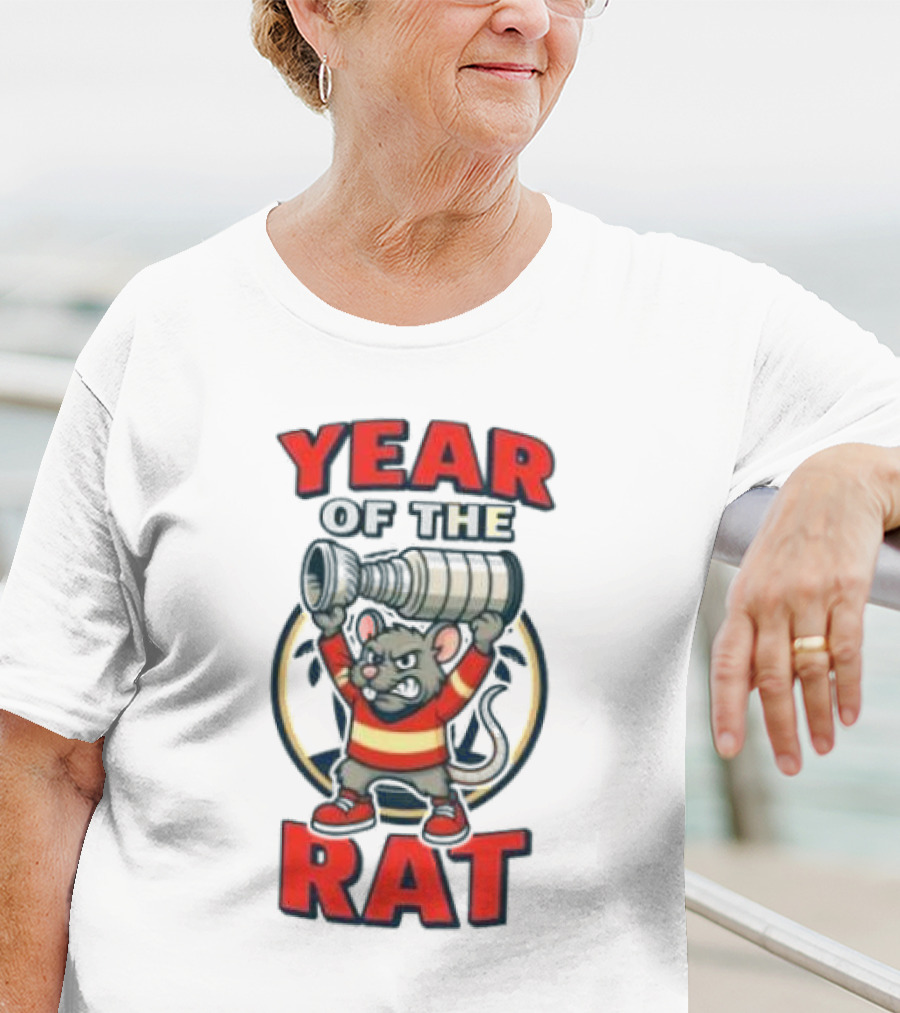 Year Of The Rat Hockey Mascot Mouse Champion With Trophy T-Shirt