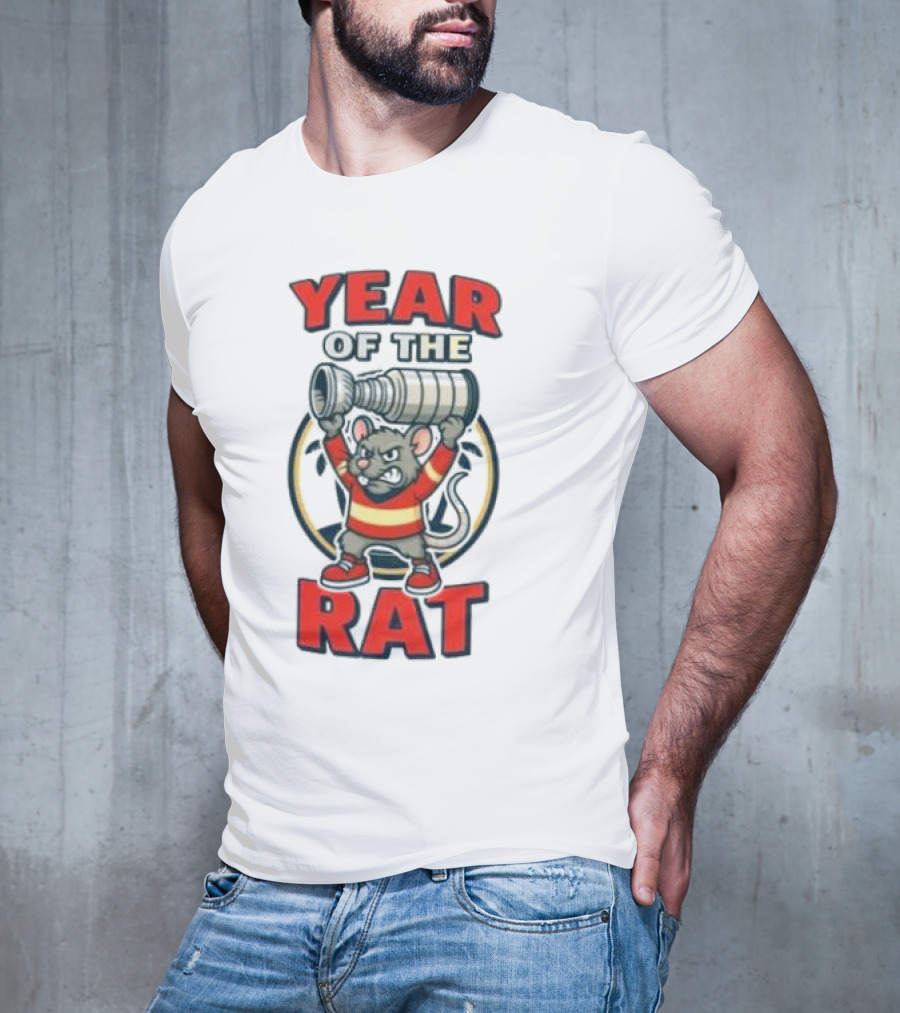 Year Of The Rat Hockey Mascot Mouse Champion With Trophy T-Shirt