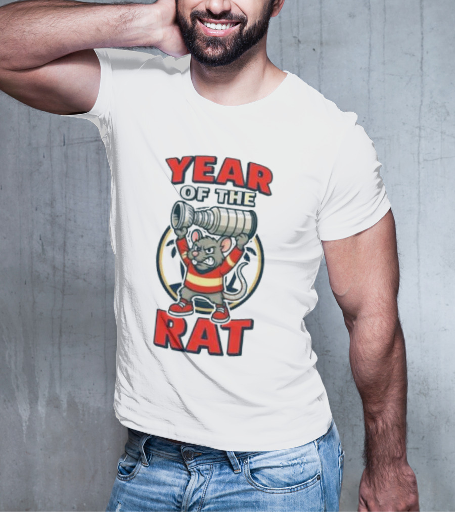 Year Of The Rat Hockey Mascot Mouse Champion With Trophy T-Shirt