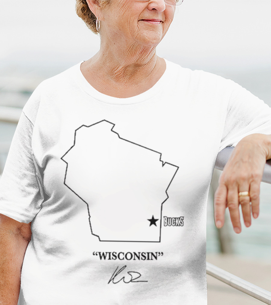 Wisconsin Outline Bucks Signature By Kuz T-Shirt
