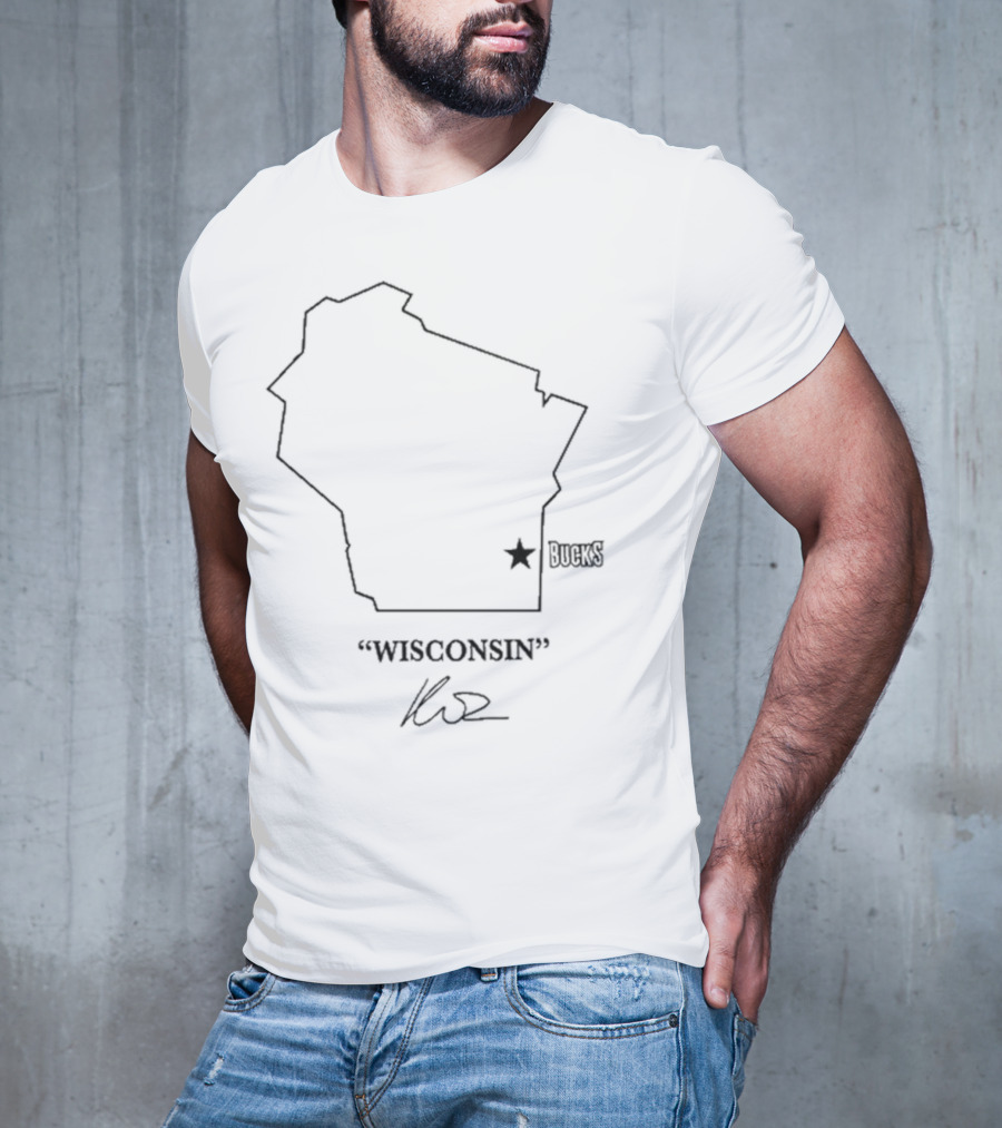 Wisconsin Outline Bucks Signature By Kuz T-Shirt