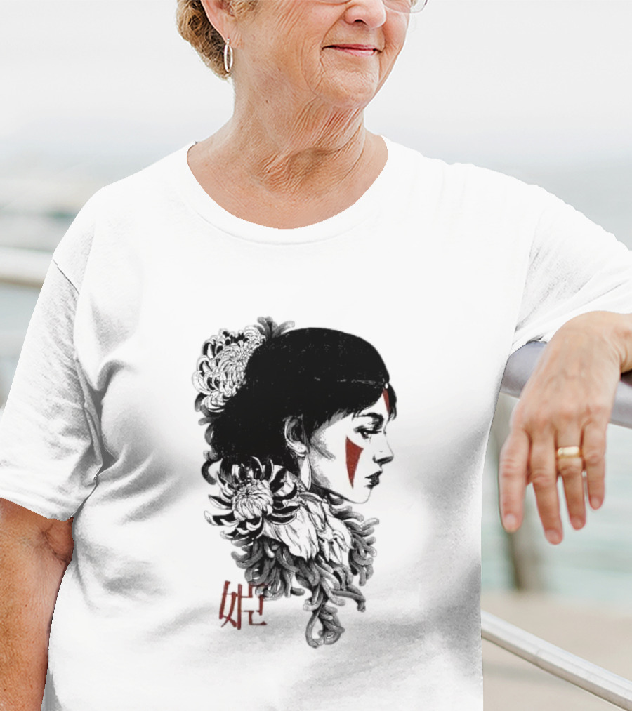 Rafael Baptista Wolf Girl Floral Face Paint Chrysanthemum T-Shirt