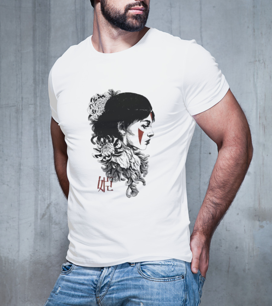 Rafael Baptista Wolf Girl Floral Face Paint Chrysanthemum T-Shirt