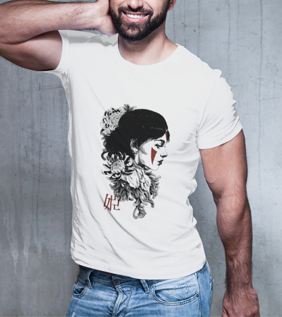 Rafael Baptista Wolf Girl Floral Face Paint Chrysanthemum T-Shirt