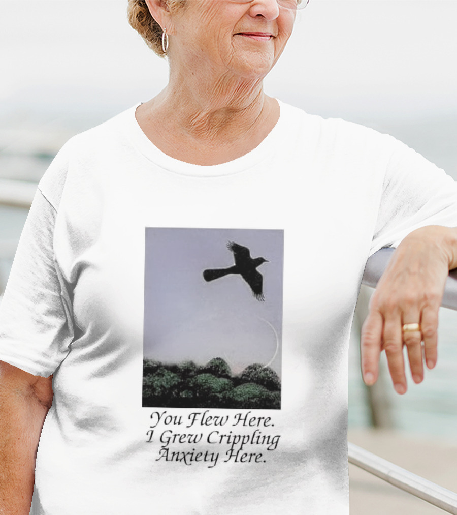 You Flew Here I Grew Crippling Anxiety Here Plane And Nature Scene T-Shirt