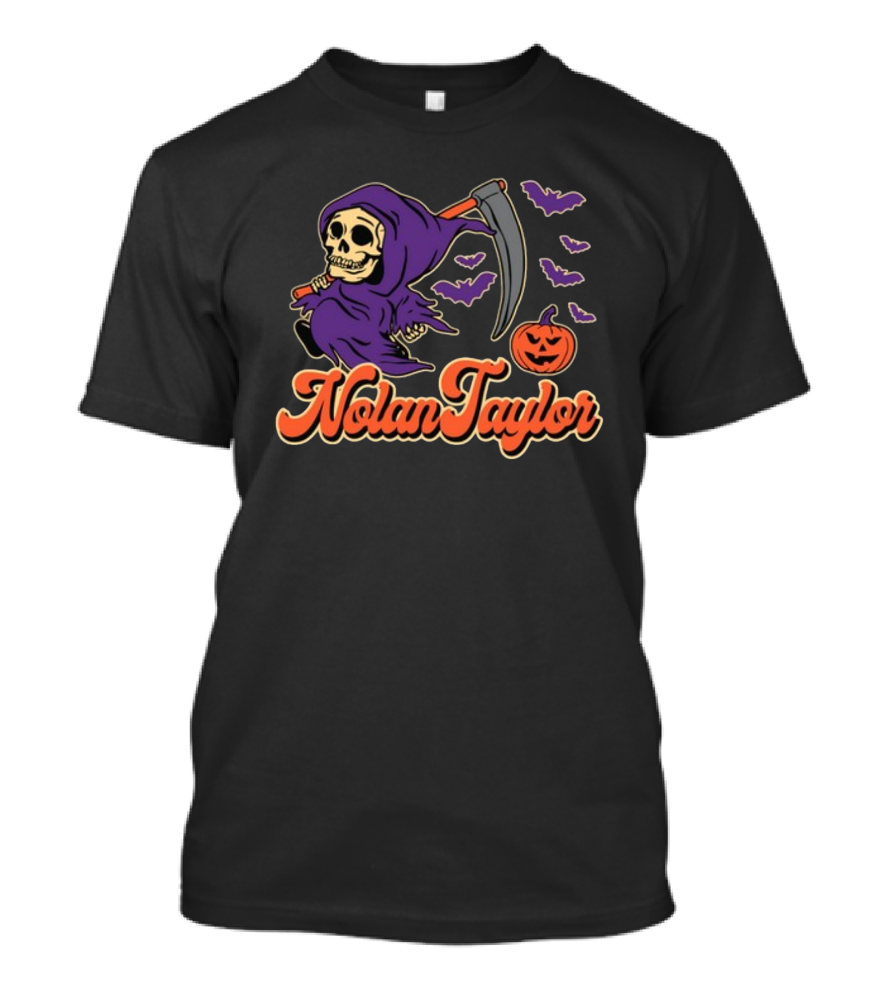NolanTaylor Halloween Grim Reaper With Scythe And Pumpkin Bats T-Shirt