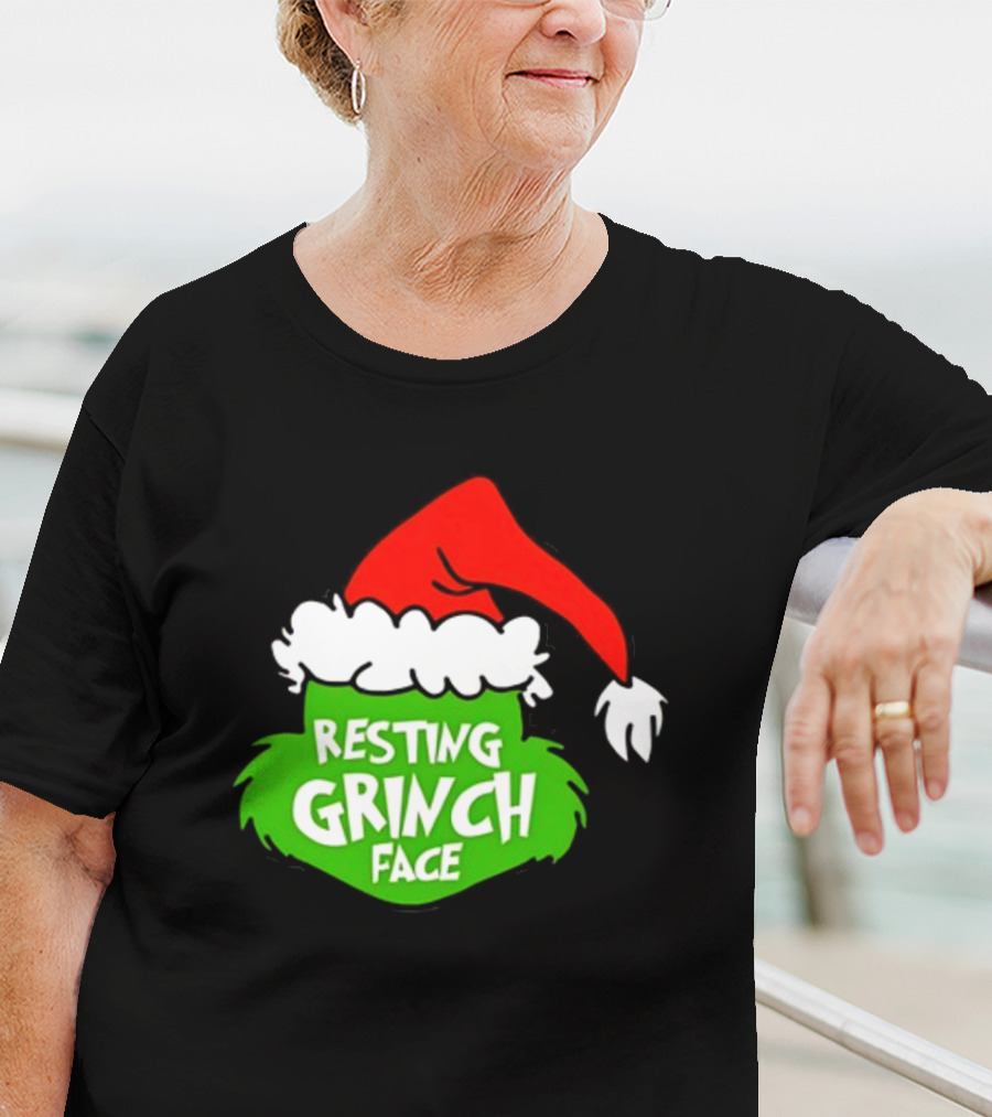 Resting Grinch Face Santa Hat Christmas T-Shirt