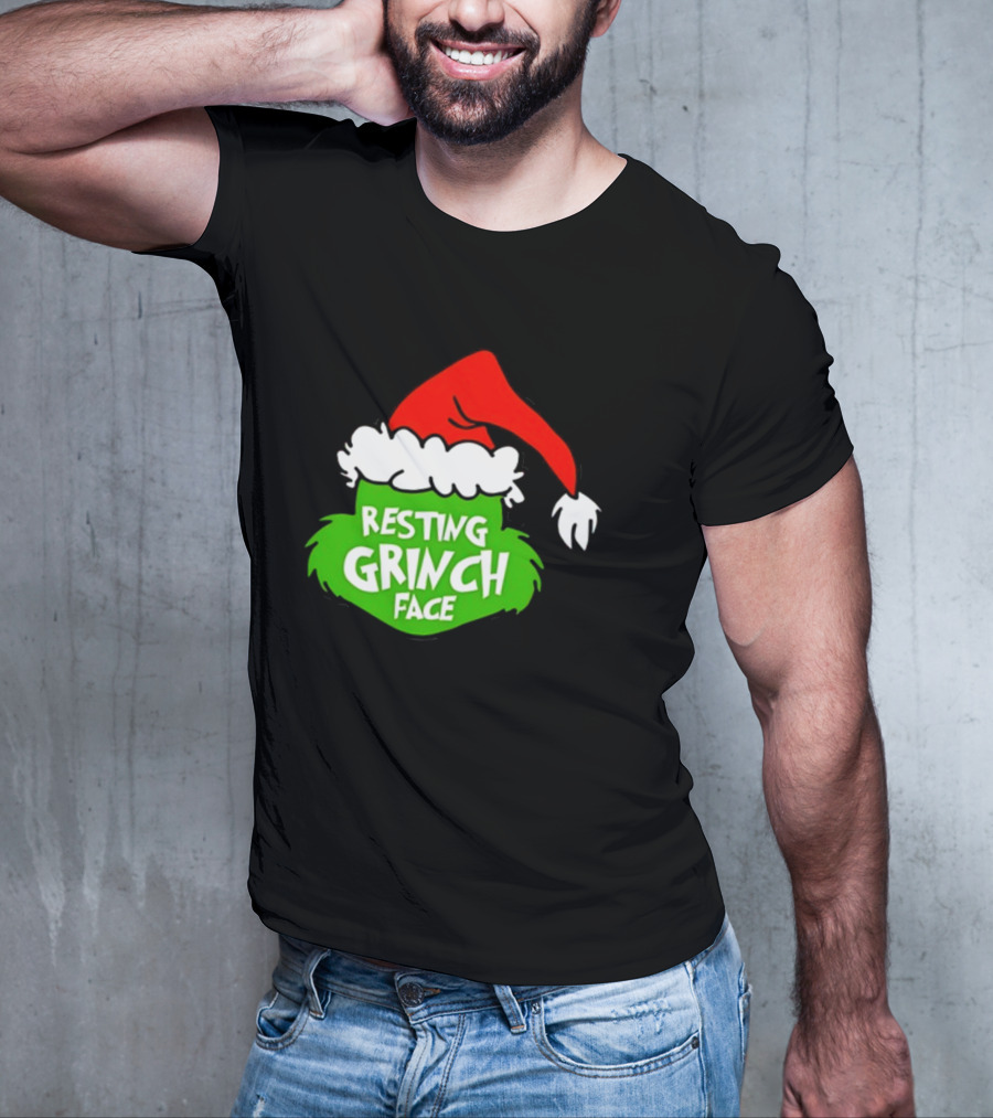 Resting Grinch Face Santa Hat Christmas T-Shirt