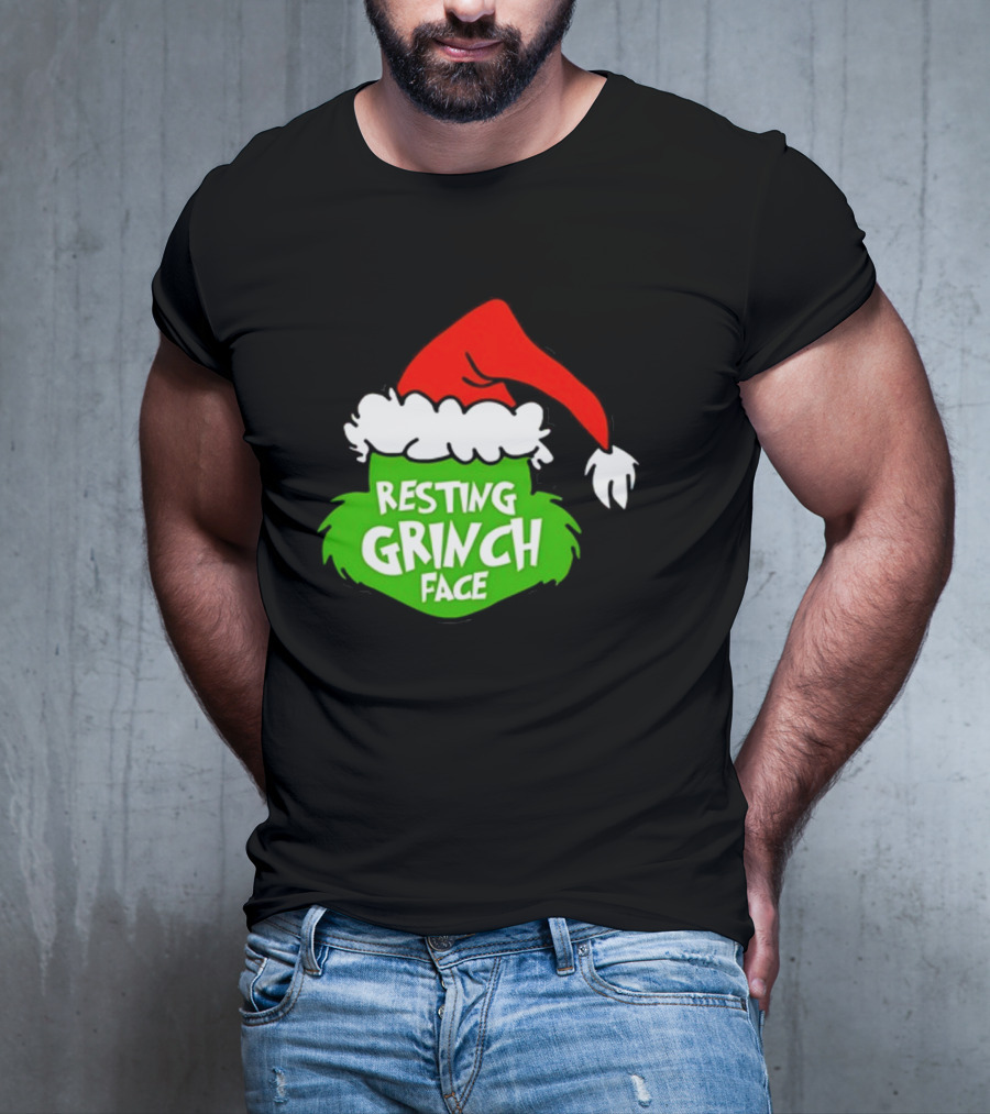 Resting Grinch Face Santa Hat Christmas T-Shirt
