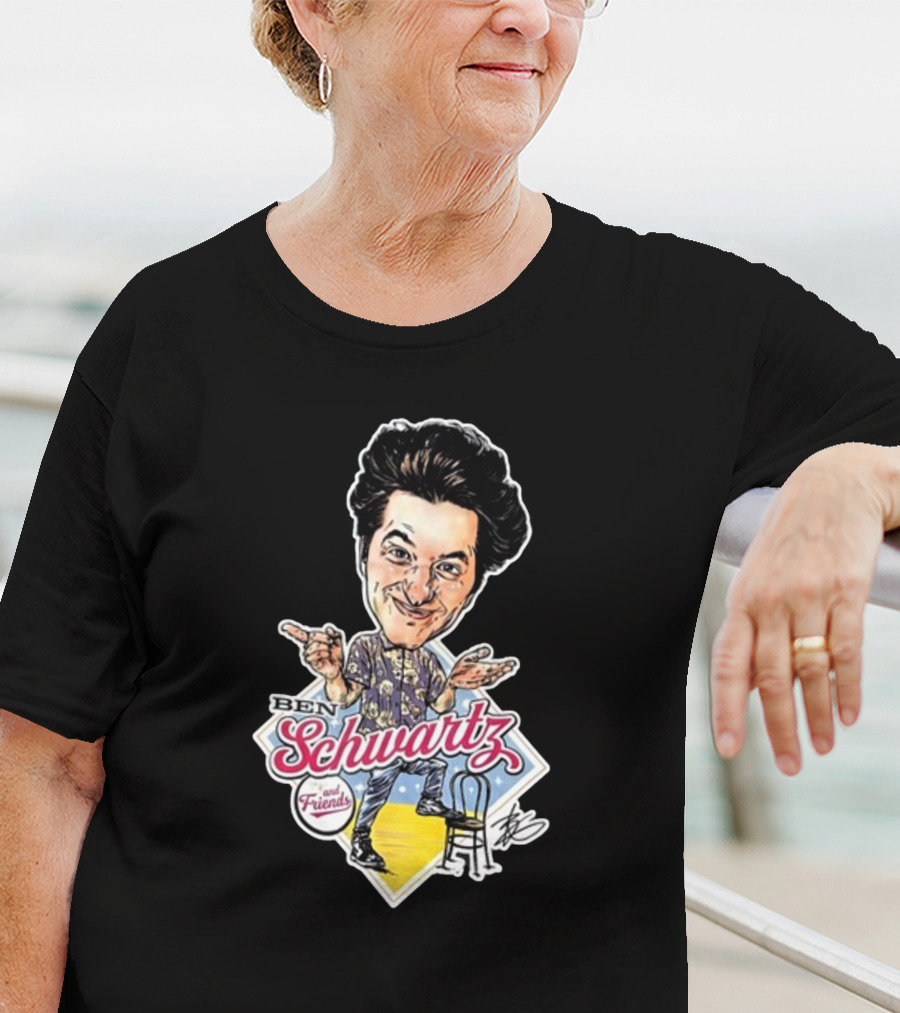 Ben Schwartz Character Illustration With Yellow Stage And Blue Chair T-Shirt