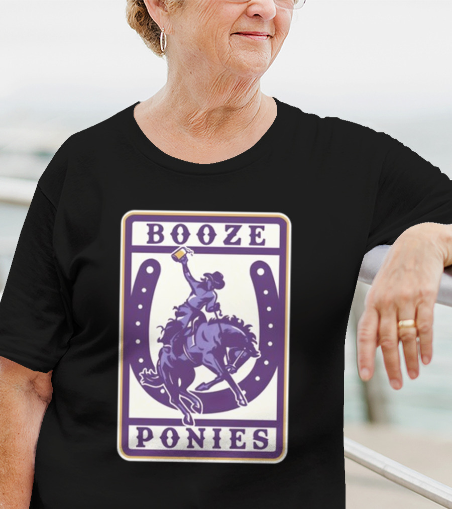 Booze Ponies Rodeo Rider With Horseshoe And Drink Cup T-Shirt