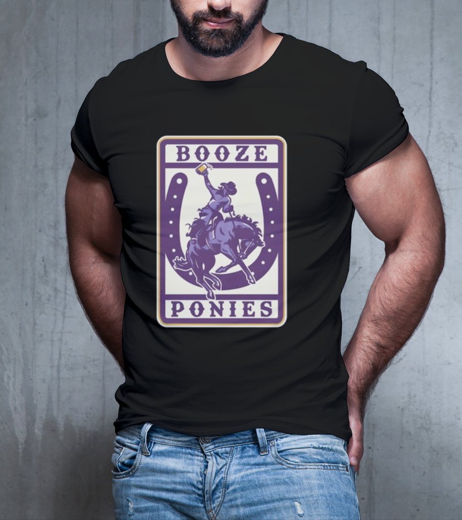 Booze Ponies Rodeo Rider With Horseshoe And Drink Cup T-Shirt