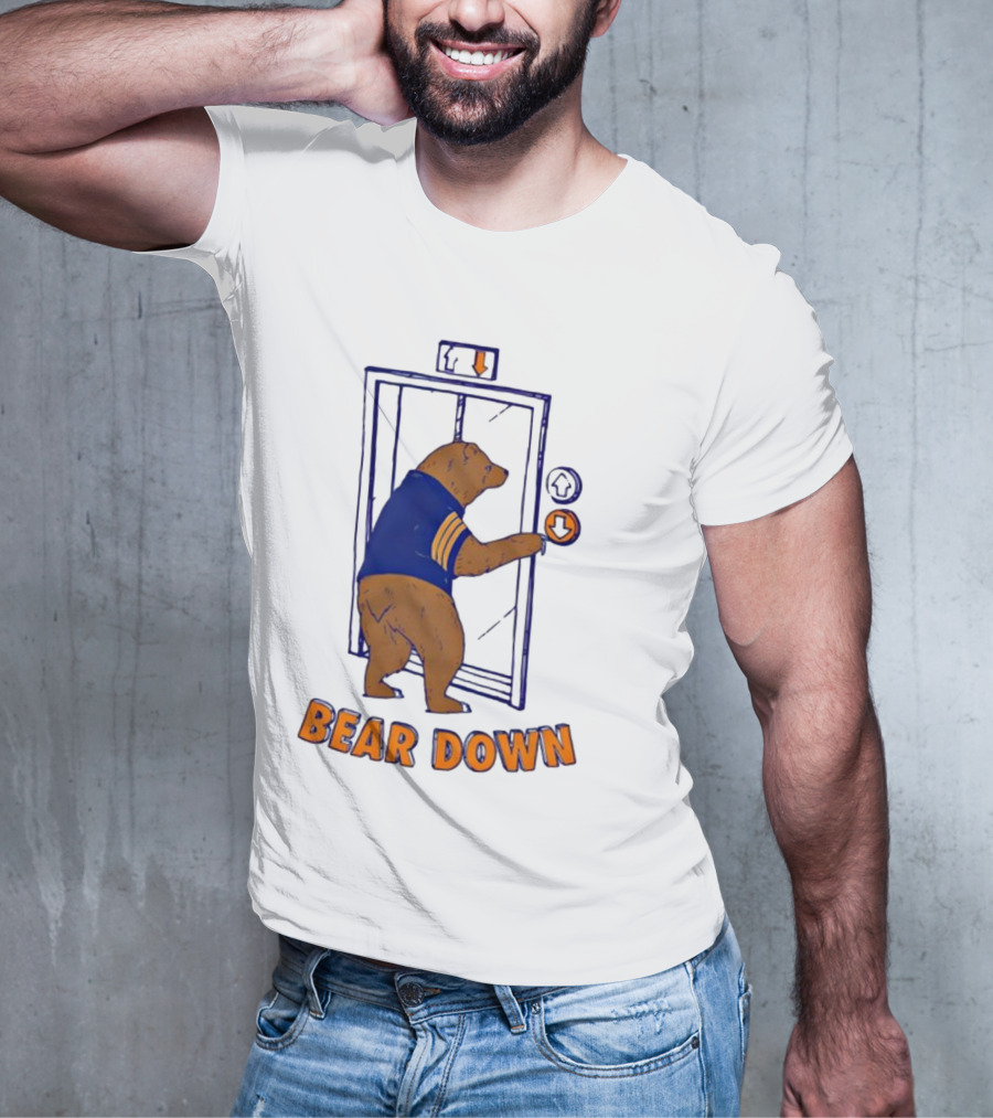 Bear Down Bear In Blue Jersey Pressing Elevator Button T-Shirt
