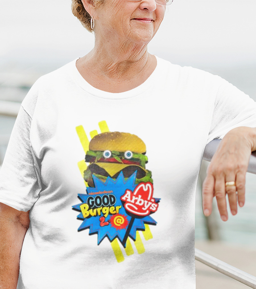 Nickelodeon Good Burger 2 Arby's Collaboration Burger With Eyeballs And Red Arby's T-Shirt
