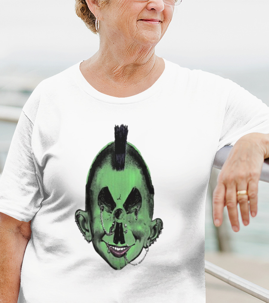 Willy Warhol Green Punk Face Mohawk Piercings T-Shirt