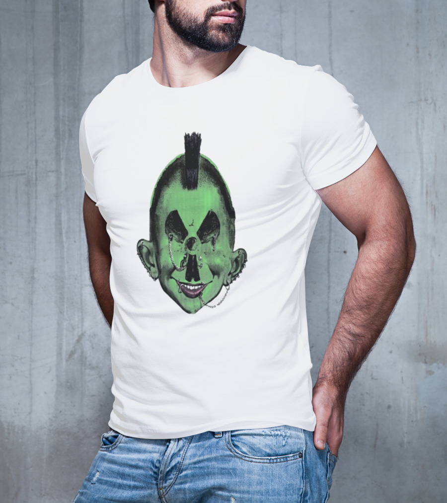 Willy Warhol Green Punk Face Mohawk Piercings T-Shirt