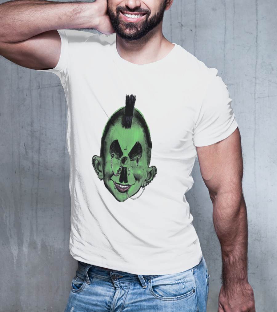 Willy Warhol Green Punk Face Mohawk Piercings T-Shirt