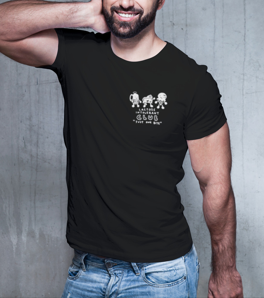 Lactose Intolerant Club Just One Bite Funny Milk Cheese Ice Cream Cartoon T-Shirt