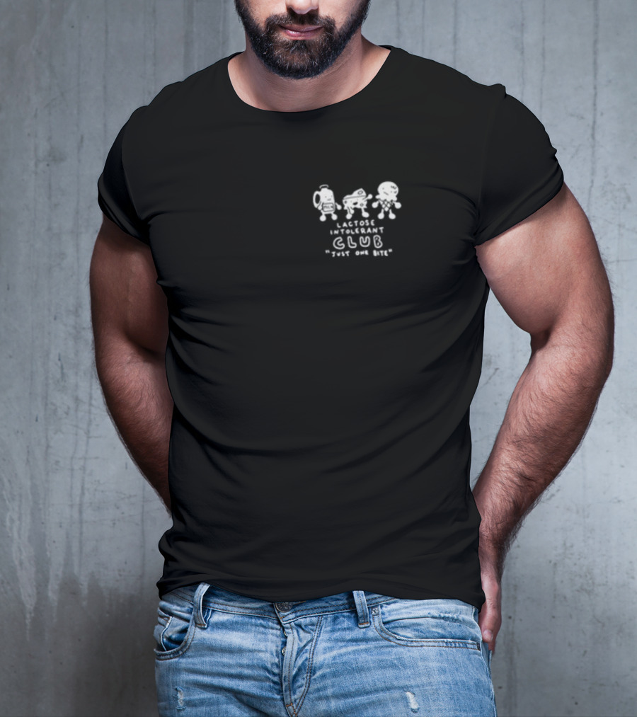 Lactose Intolerant Club Just One Bite Funny Milk Cheese Ice Cream Cartoon T-Shirt
