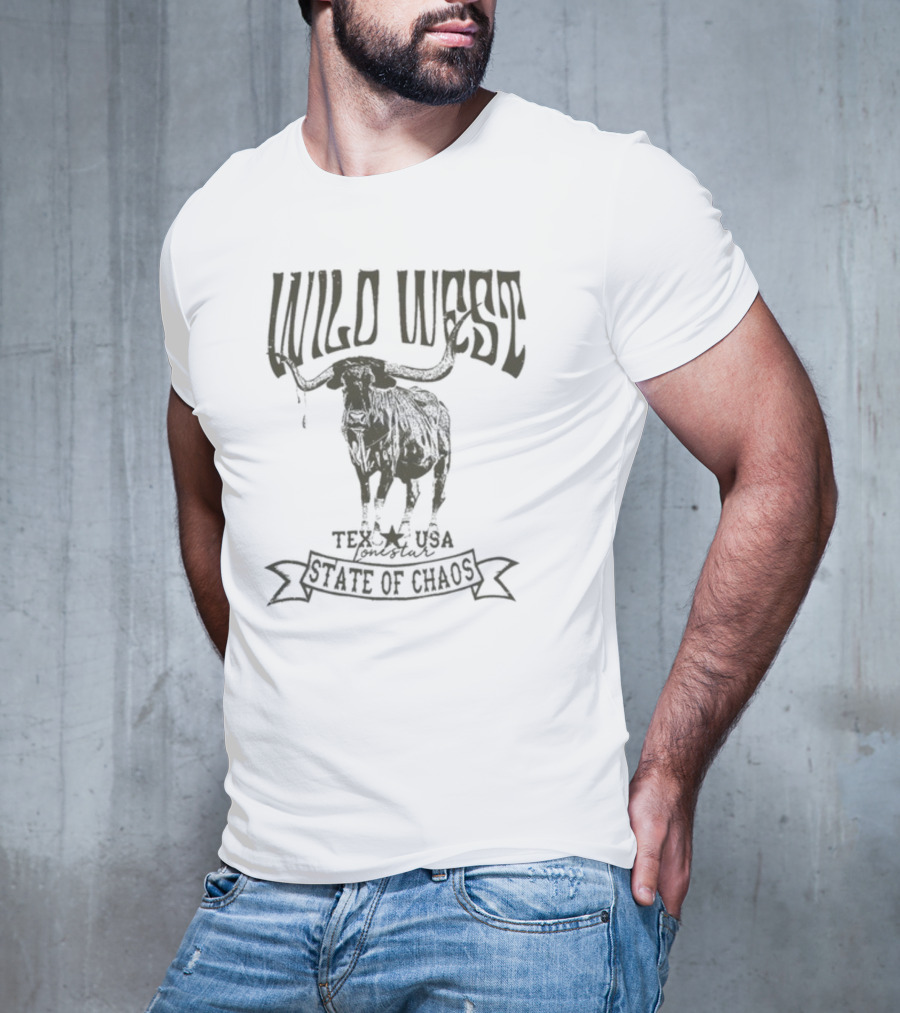 Wild West Texas USA State Of Chaos Longhorn T-Shirt