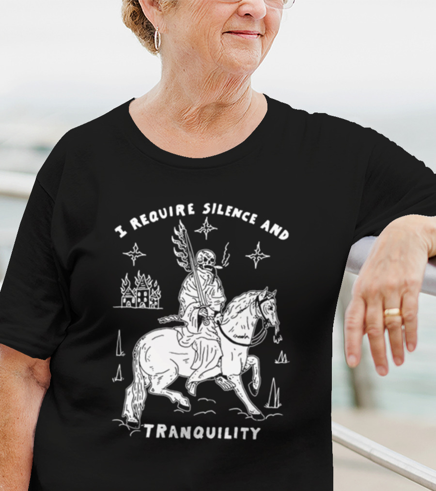 I Require Silence And Tranquility Grim Reaper On Horse With Burning Castle And Stars T-Shirt
