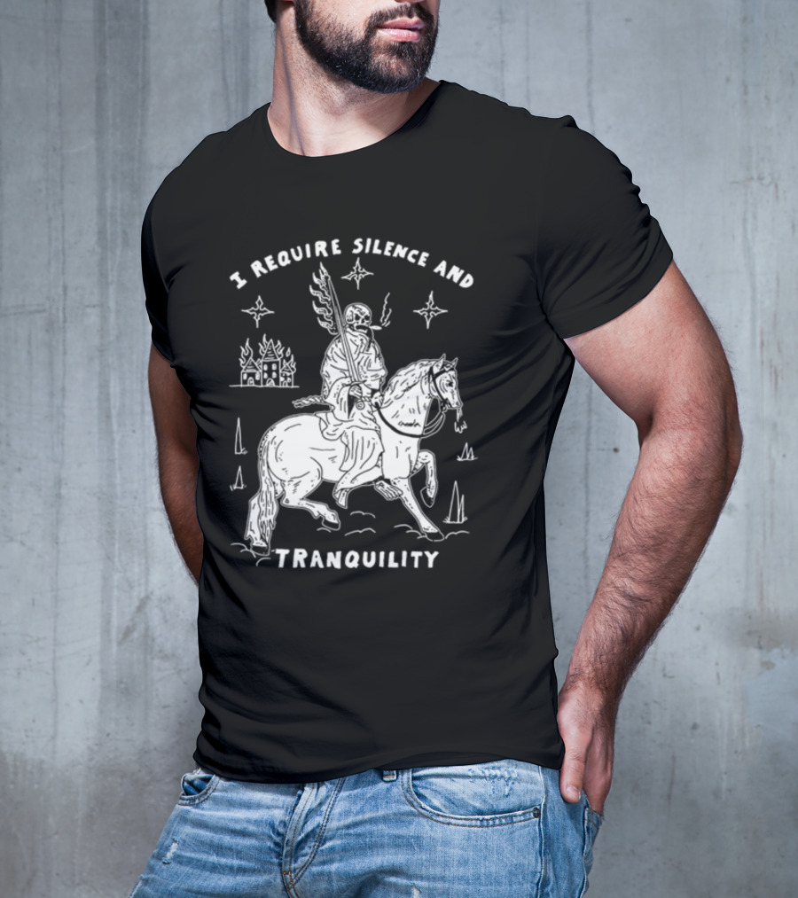 I Require Silence And Tranquility Grim Reaper On Horse With Burning Castle And Stars T-Shirt