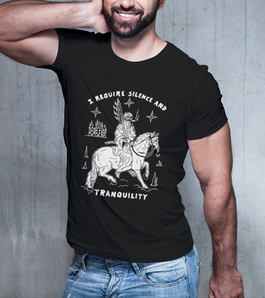 I Require Silence And Tranquility Grim Reaper On Horse With Burning Castle And Stars T-Shirt