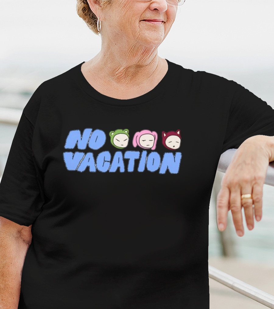 No Vacation Store Ivory No Vacation Text With Cartoon Faces T-Shirt