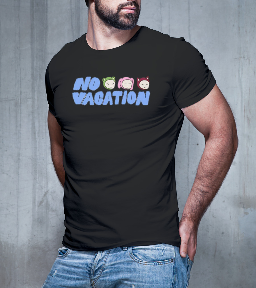No Vacation Store Ivory No Vacation Text With Cartoon Faces T-Shirt