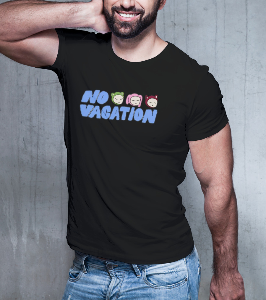 No Vacation Store Ivory No Vacation Text With Cartoon Faces T-Shirt
