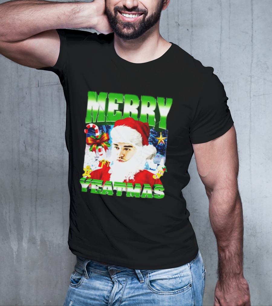 Memeabletees Merry Yeatmas Santa Claus Candy Canes And Snowflakes T-Shirt
