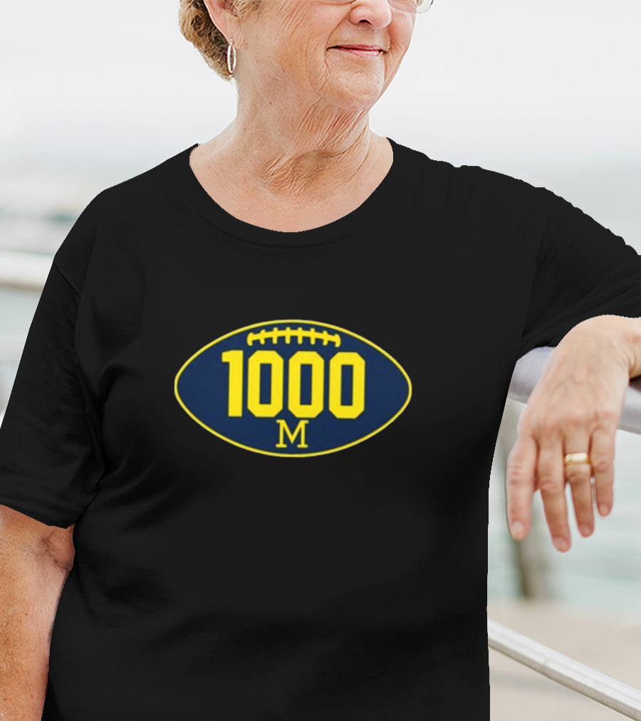 Mden Michigan 1000 Wins Football M Logo Oval T-Shirt