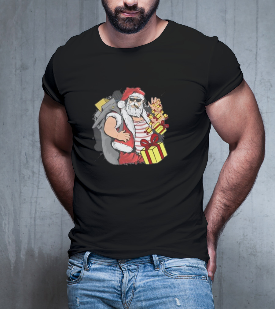 Santa Claus Christmas Cool Gift Vibe With Sunglasses And Peace Sign T-Shirt