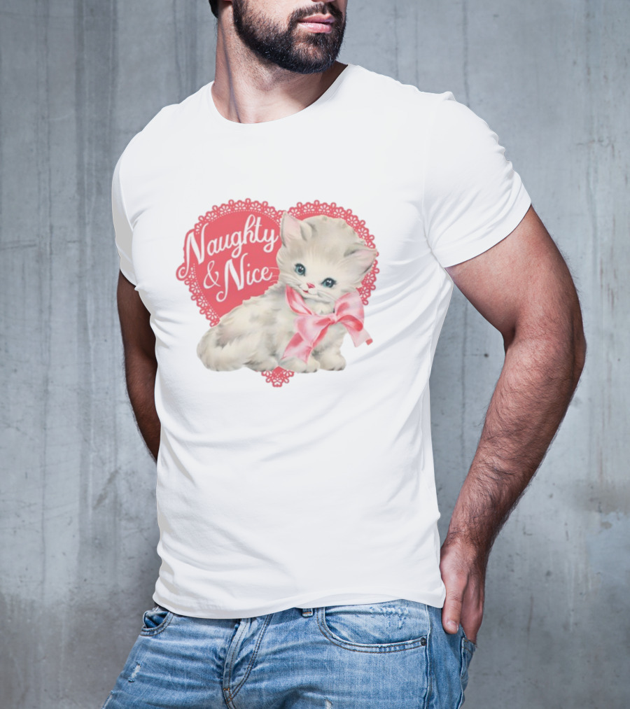 Nessa Barrett Store Naughty And Nice Kitten Heart Bow T-Shirt