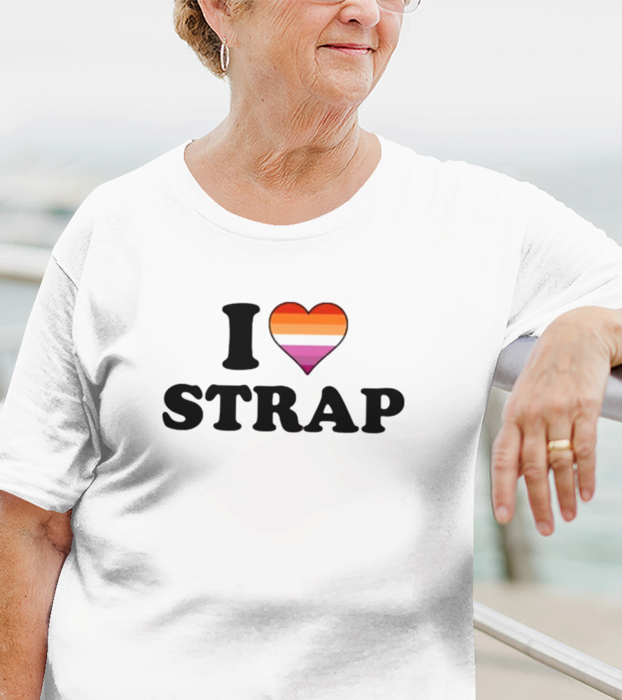 I Heart Strap Lesbian Pride Rainbow Heart T-Shirt