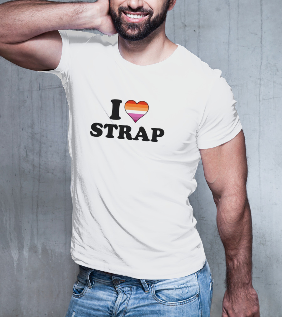 I Heart Strap Lesbian Pride Rainbow Heart T-Shirt