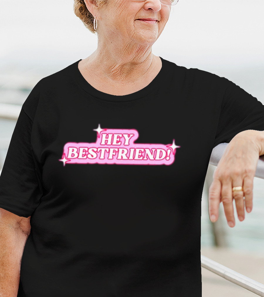 Alana Lintao Hey Bestfriend Pink Sparkle Text T-Shirt