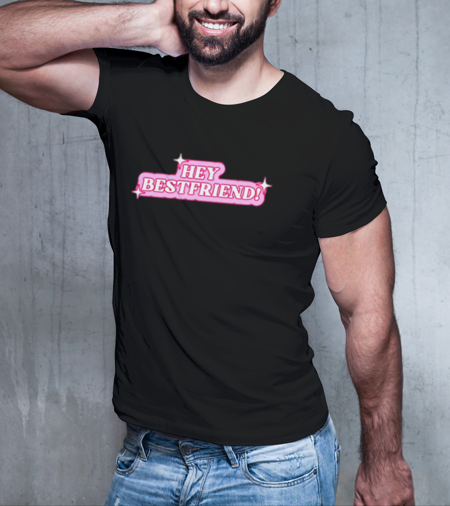 Alana Lintao Hey Bestfriend Pink Sparkle Text T-Shirt