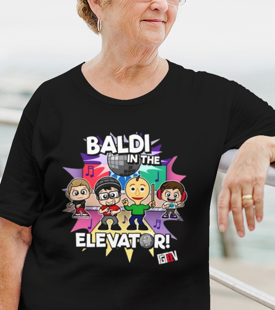 Baldi In The Elevator FGTEEV Characters With Disco Ball And Music Notes T-Shirt