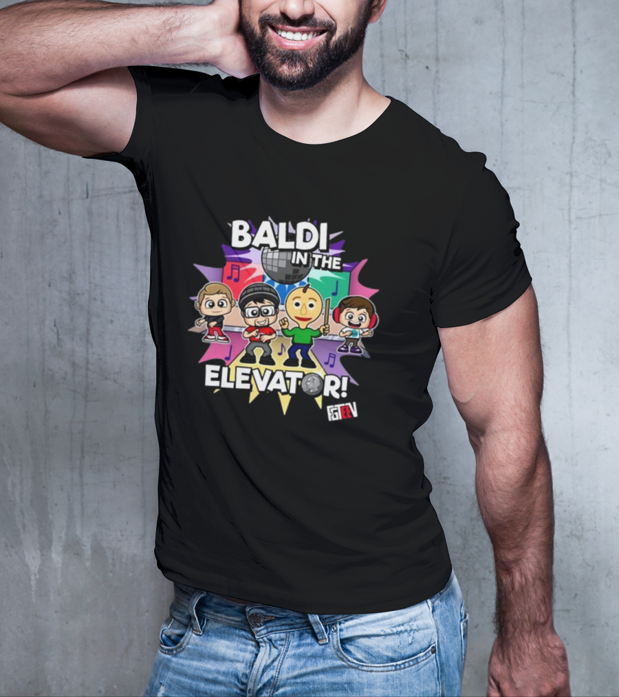 Baldi In The Elevator FGTEEV Characters With Disco Ball And Music Notes T-Shirt