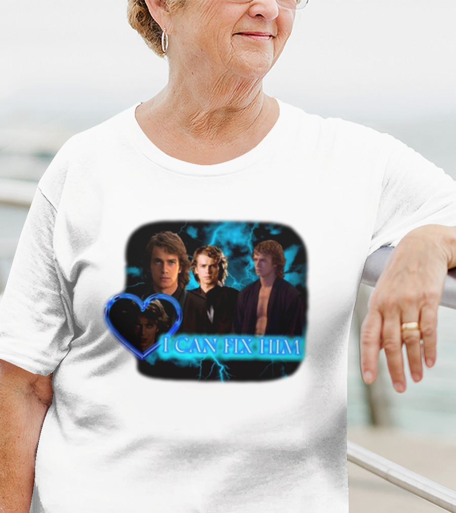 I Can Fix Him Anakin Blue Heart Lightning Background T-Shirt
