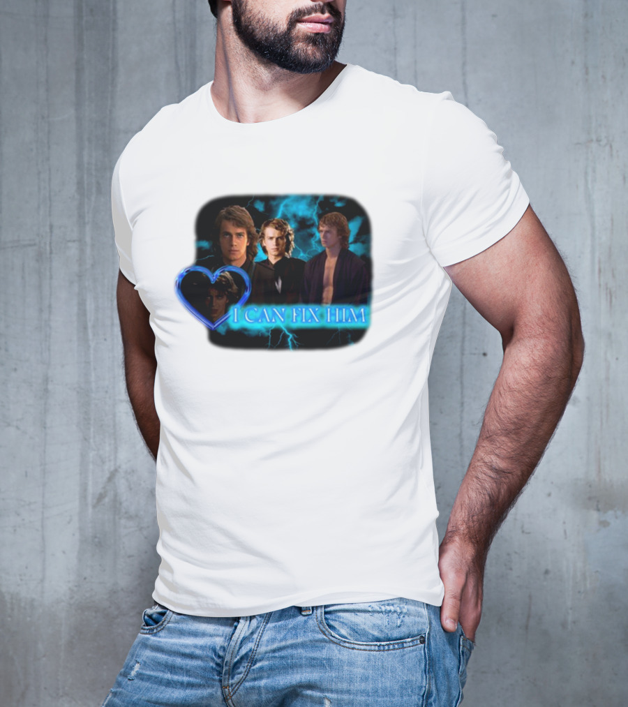 I Can Fix Him Anakin Blue Heart Lightning Background T-Shirt