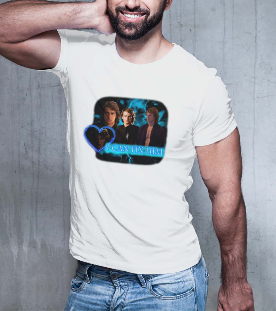 I Can Fix Him Anakin Blue Heart Lightning Background T-Shirt