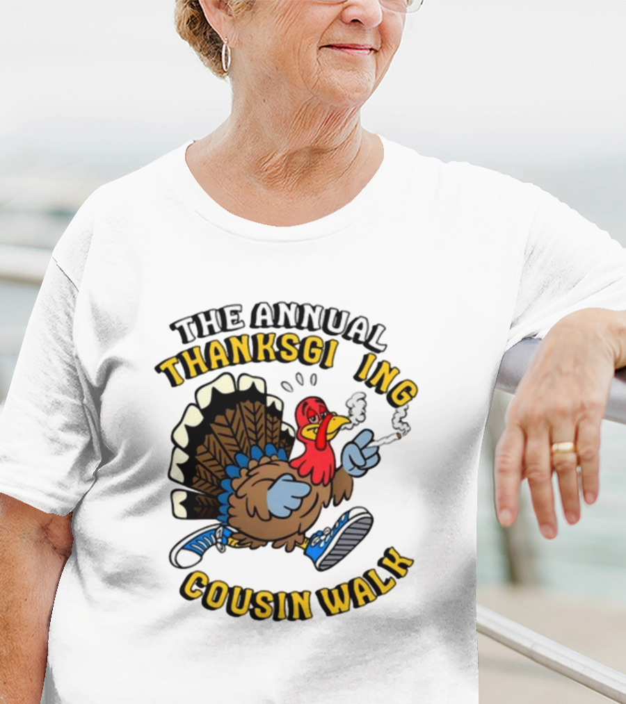 The Annual Thanksgiving Cousin Walk Turkey Smoking Sneakers Fun T-Shirt