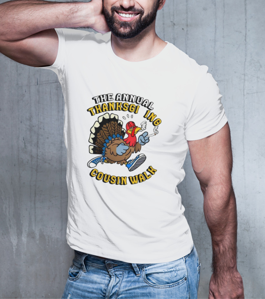The Annual Thanksgiving Cousin Walk Turkey Smoking Sneakers Fun T-Shirt
